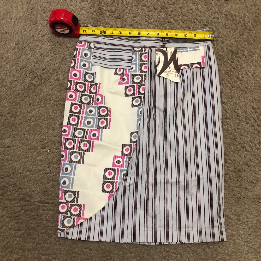 Woodin African  Striped Midi Skirt with Pink Geometric Accent Size 10 NWT - Picture 9 of 9
